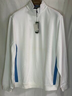 NWT Bobby Jones Men's Mock Neck 1/4 Zip Long Sleeves Pullover - White/Blue - XL